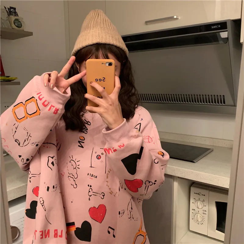 2021 Primăvară Femei Hoodies Teen Strada Harajuku Hip Hop Pastelate Tricou pentru Femei de Imprimare Vrac de Agrement Hanorace
