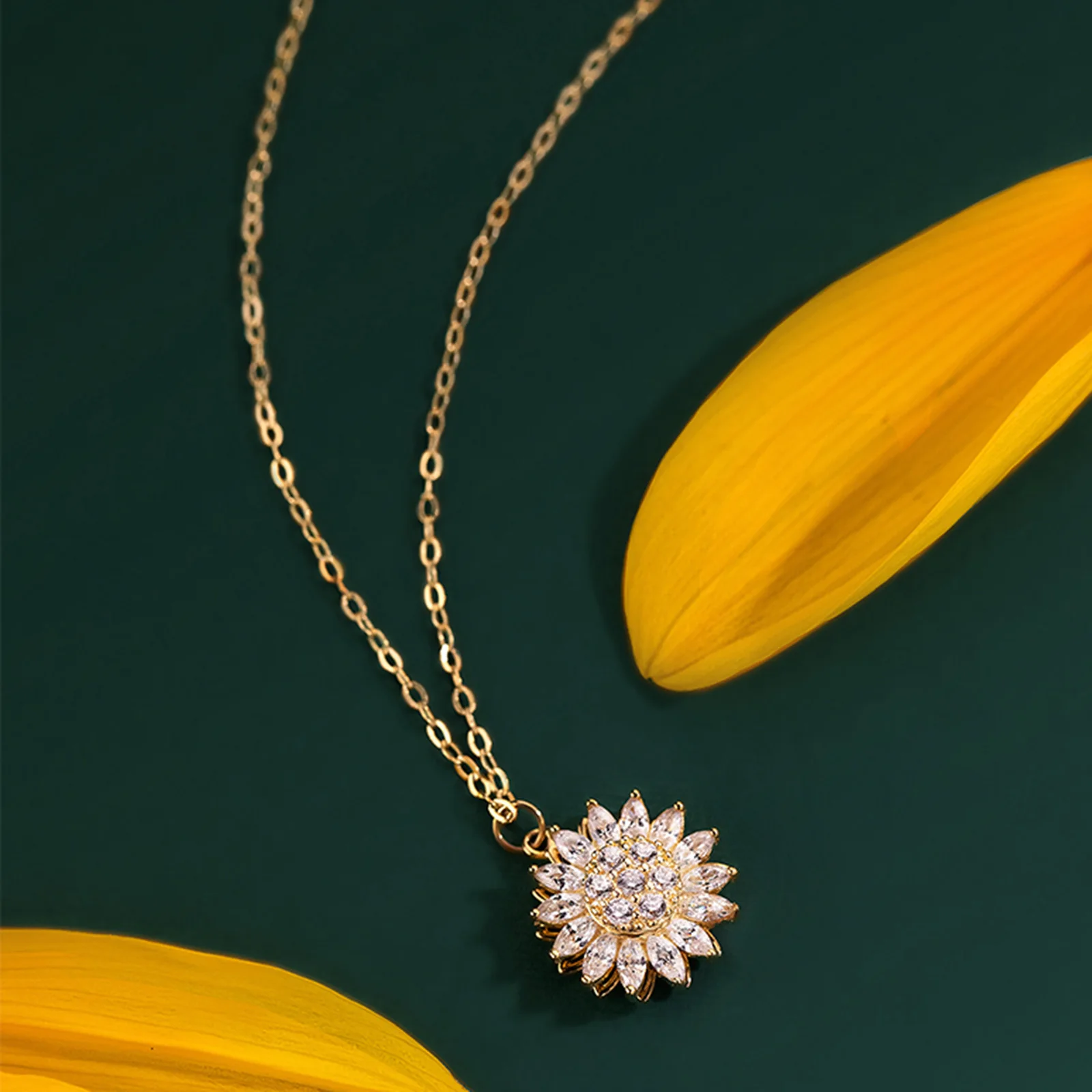 Rotativ de Floarea-soarelui Colier Argint 925 cu Zircon Cristal Colier de Femei de Lux Clavicula Lanț HB88