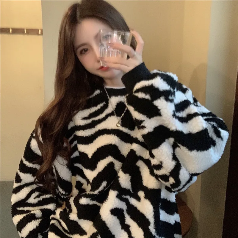 Plus Zebra De Imprimare Tricou Sudaderas Ropa De Mujer 2020 Hoodies Pentru Femei De Iarnă Estetice Harajuku Hanorac Gros