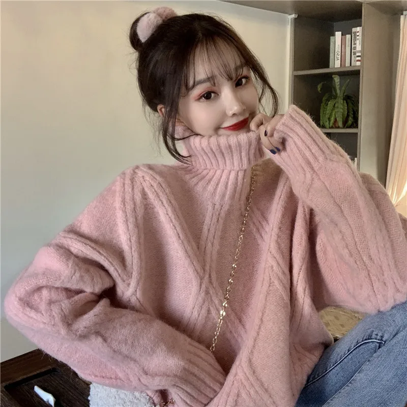Coreeană poftă de mâncare romb Mare Femei Gât Pulover de iarna 2020 Nou îngroșat pulover Pulover Haine cu Maneca Lunga Topuri Tricotate 6115E
