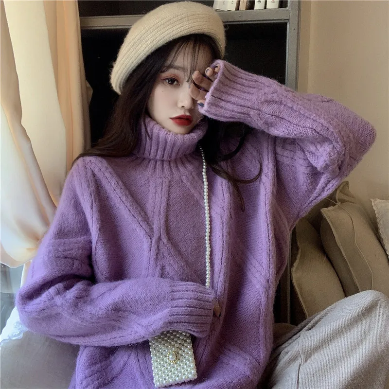 Coreeană poftă de mâncare romb Mare Femei Gât Pulover de iarna 2020 Nou îngroșat pulover Pulover Haine cu Maneca Lunga Topuri Tricotate 6115E