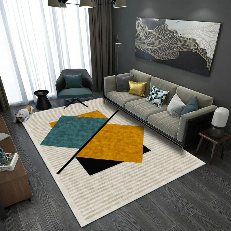 Nordic Modern Carpet For Living Room Bedroom Geometric Minimalist Coffee Table Floor Mat Printing Large Area Study Room Blanket