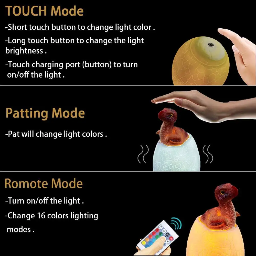 Imprimate 3D Touch Senzor de Control de la Distanță Jucărie Lumina de Noapte LED 16 Culori Ou de Dinozaur Noptiera Decor Lampă Reîncărcabilă Masă Lampă de Birou