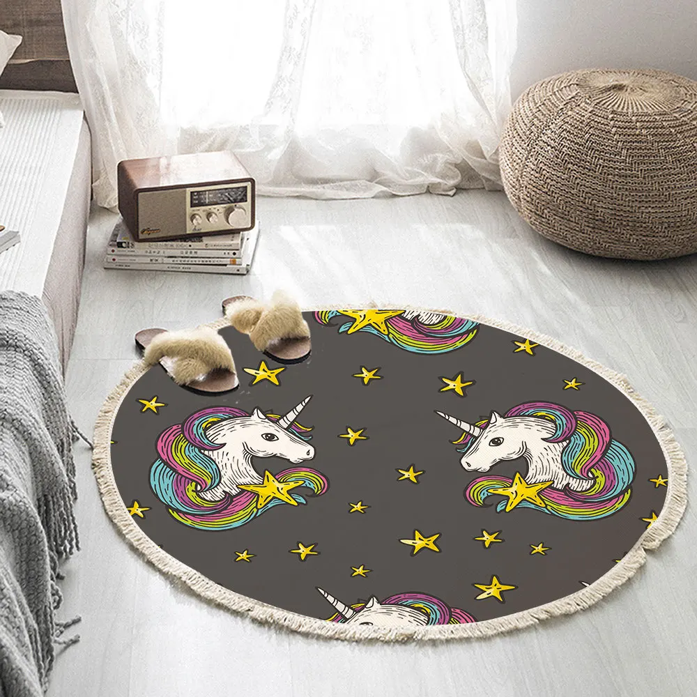 Miracille Zana cu Unicorn Ciucure Rotund Covor Moale Mat Digitale Imprimate Covor Podea Decor Covor Camera Fetei Noptiera bun venit Ușă