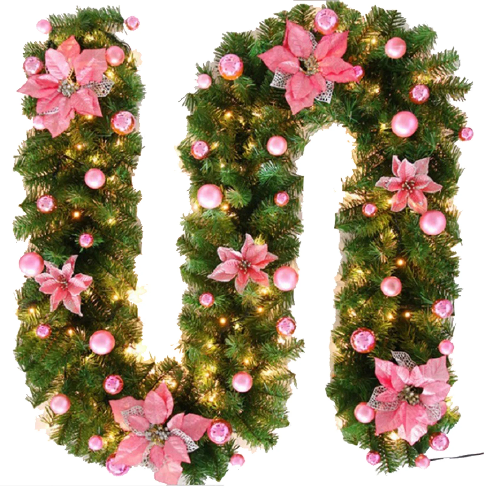 9ft Ghirlanda de Crăciun Xmas Imperial Pin Șemineu Coroană de flori Ornamente Cu/Fără Lumini LED FPing