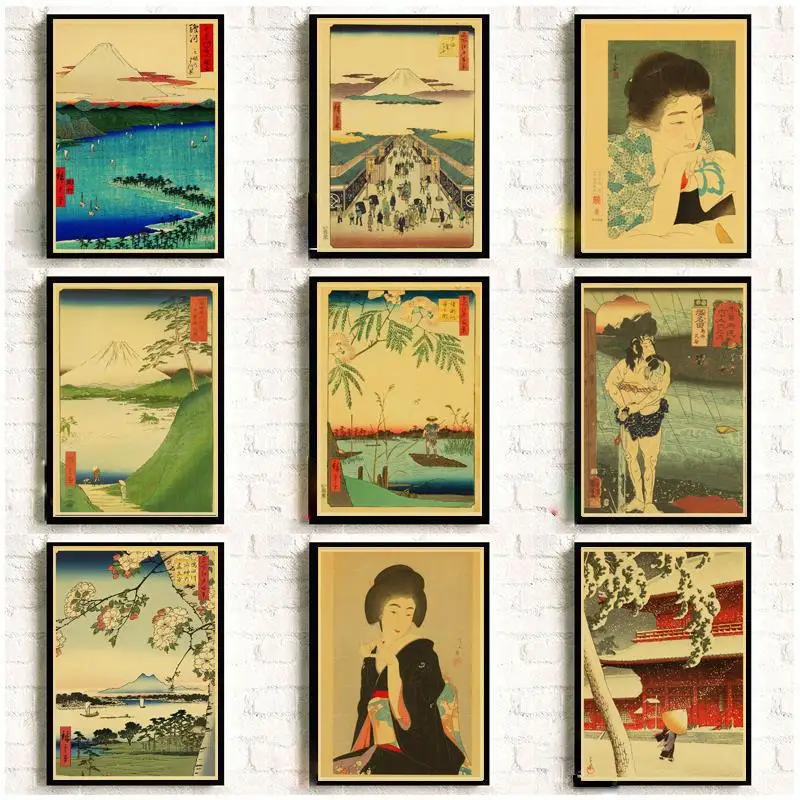 Japonez stil vechi Peisaj Postere Vintage Pentru Casa/Bar de zi/de Decor kraft Hârtie de înaltă calitate poster autocolant de perete