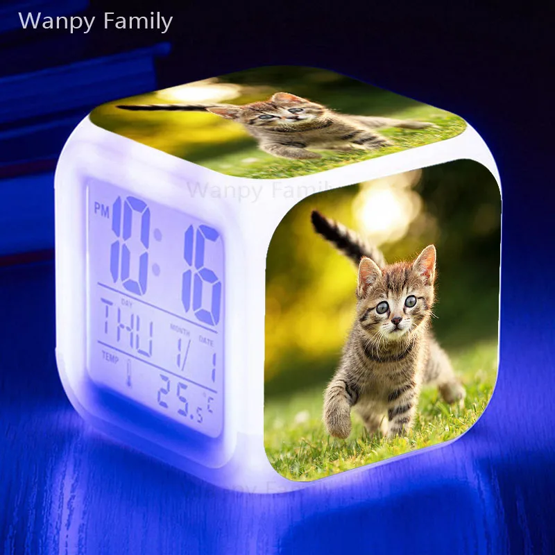 Pisoi drăguț animale de Companie pisica Ceas desteptator 7 Culori Stralucitoare LED Digital Ceas cu Alarmă Pentru Copii Cadou Multifuncționale Electronice Luminos Ceas