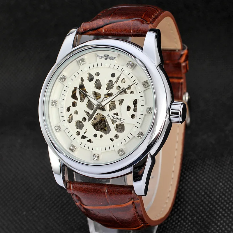 50pcs/lot câștigător-D223 fierbinte vânzător câștigător ceas de moda din oțel inoxidabil ceas mecanic stil roman skeleton barbati ceas