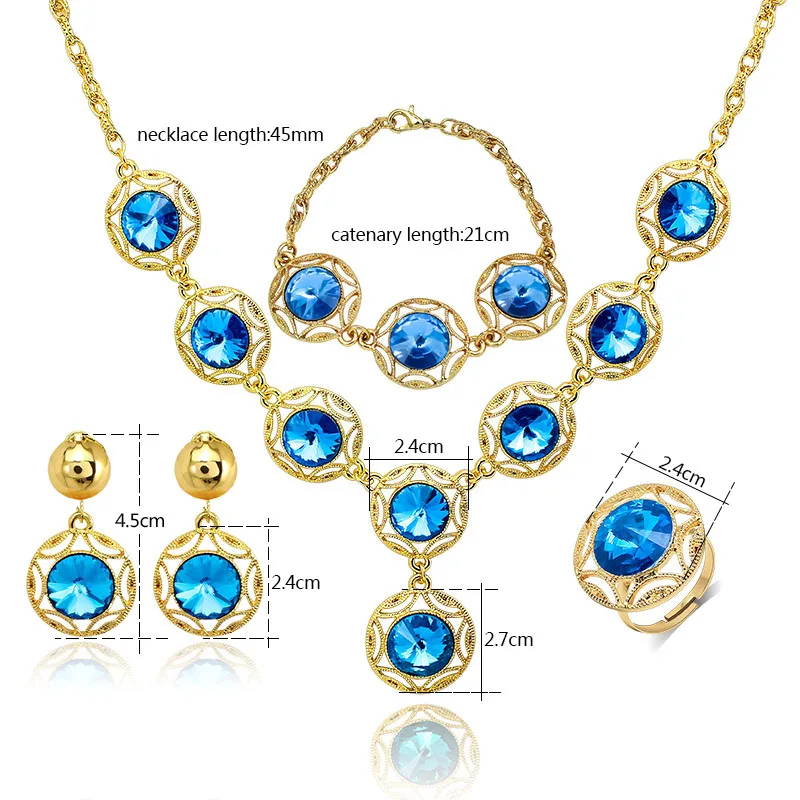 Moda Bijuterii de Lux pentru Femei Barbati Austriac de Aur Albastru de Cristal Cercei Colier Cravată Brățară Inel de Logodna Set