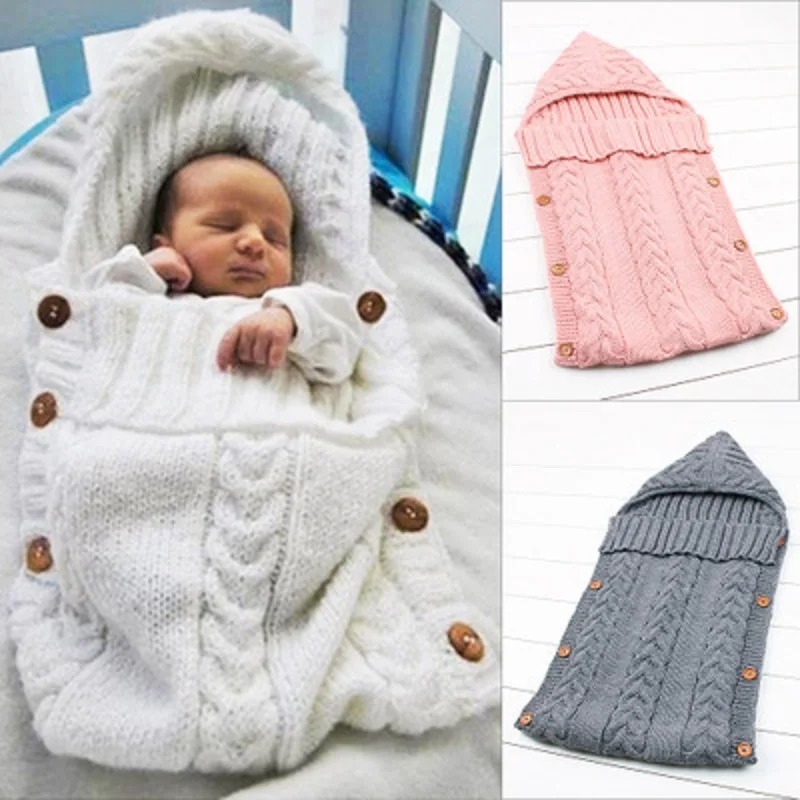 Noul Copil Nou-Născut De Tricotat Lână Croșetat Sac De Dormit Butonul Scutece Patura Cu Pălărie Moale, Cald, Accesorii