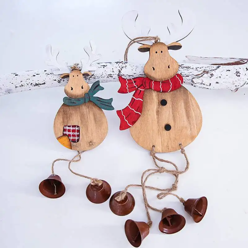 Desene Animate De Crăciun Agățat Ornamente Din Lemn, Pandantiv Decoratiuni Elan Cu Clopot Decorare Pom De Crăciun