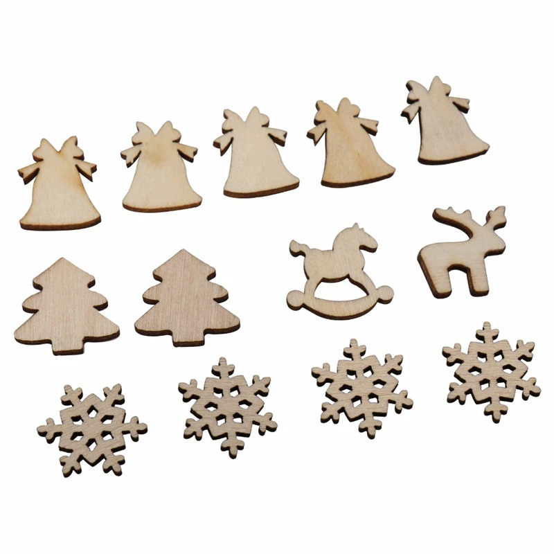 50pcs din Lemn Natural Diy de Crăciun Copac Agățat Ornamente Pandantiv Cadouri Copac Fulgi de Zăpadă Masa Sticla Decor Diy