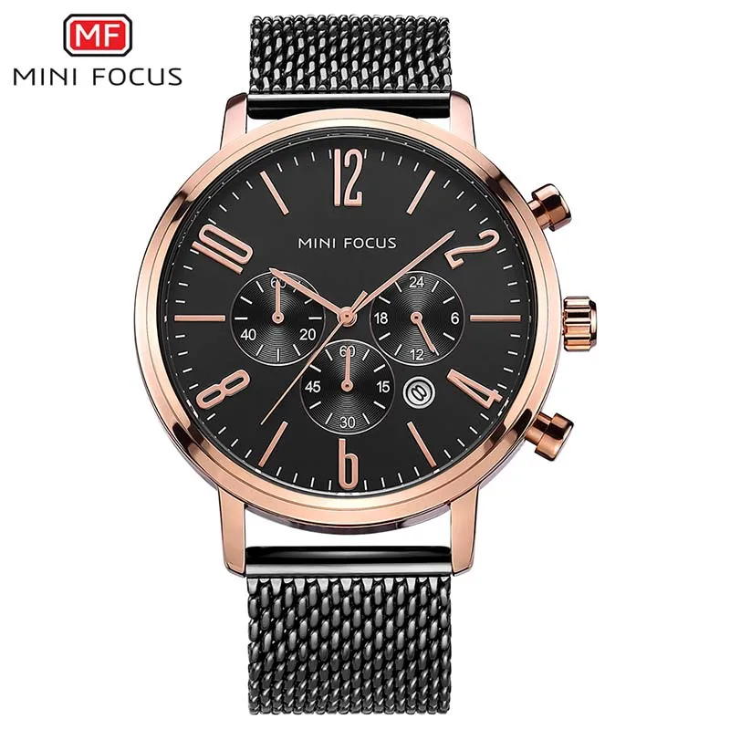 MINIFOCUS Cronograf Bărbați Cuarț ceas din oțel Inoxidabil Plasă de Trupa Ceas Casual Barbati Multi-funcția de montre Ceasuri Sport