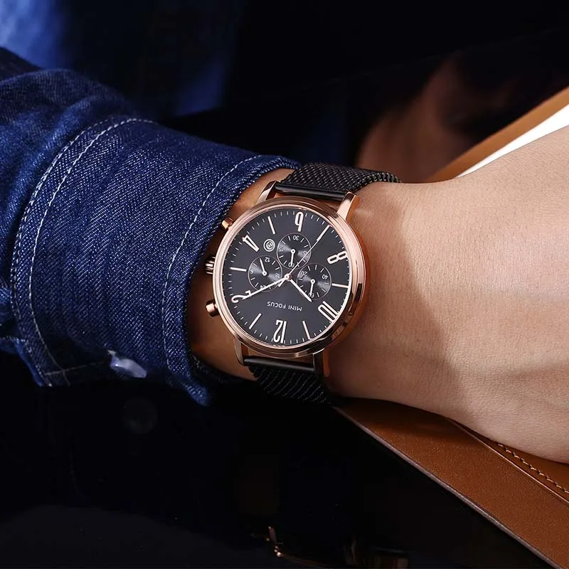MINIFOCUS Cronograf Bărbați Cuarț ceas din oțel Inoxidabil Plasă de Trupa Ceas Casual Barbati Multi-funcția de montre Ceasuri Sport