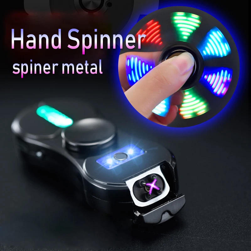 Se frământa Spiner Parte Spinner Sus Rotative Stres Metalice Luminos de Încărcare USB Brichete Degetului Gyro Adult Decompresie Jucării E