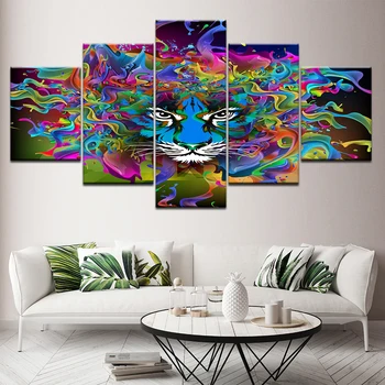 5Panel HD Imprimate Multicolor cap de tigru imagini de Fundal de perete postere de Imprimare Pe Panza Modular Arta Pictura Pentru casa living decorul camerei