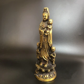 Colecția de Cupru din China Sculptate Guan Yin Kwan-yin Bodhisattva Trimite Copilul Și Trimite Binecuvântarea Frumoasă Statuie Mică