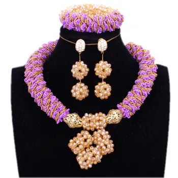 Nunta bijuterii Set Africane Margele Coliere pentru Femei Purpură și Aur Dubai Set de Bijuterii Îndrăzneț Bile Bijuterii set Gratuit Nava 2018