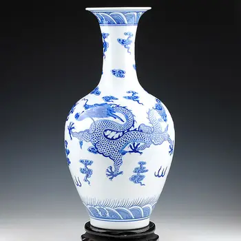 Porțelan albastru și Alb Gragon Totem Decor Tradițional Chinez Elegant Masă Vaza Stil Vechi ZDV-M003QL06