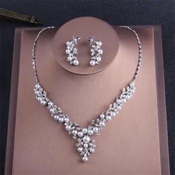 Alexzendra Culoare Argintie, Perle, Cristale, Bijuterii de Mireasă Clasic Colier de Nunta Logodna Bijuterii pentru Femei