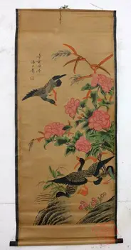 Rare Vechi Chinez QingDyansty Scroll pictura,gâscă sălbatică,modele deosebite,sculptate manual,Vechi,transport gratuit