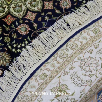 Yilong 6'x6' turcești lucrate manual covoare de mătase de mână înnodate oriental covor rotund albastru (YXR308B)