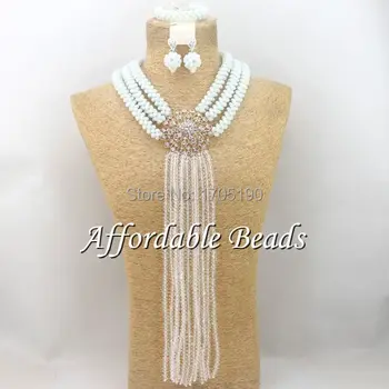Nunta alb Cristal Bijuterii Set Mai bun de Vânzare Nigerian Set de Bijuterii cu Margele Element Fierbinte BN152