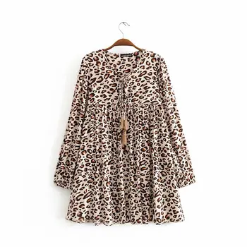 2020 nou Primavara-Vara Raionul Ciucure Leopard Midi zaraing za femei rochie sheining vadiming de sex feminin rochie sexy, de epocă, plus Yup8436