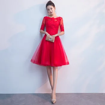 Roșu închis Femei O-Gât Lace Party Dress Sexy de Seara de Banchet Elegante de Bal Stil Chinezesc Rochie Lungă Vestido XS-3XL