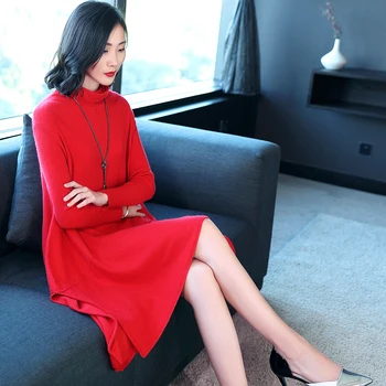 Moda Liber Feminin de Lucru de Afaceri de Rochie Elegant Solid Culoare Roșu de Toamnă Direct Casual Rochie Office ETM033