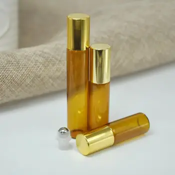 Portabil 10ml Mini Roll Pe Sticla sticla de parfum Amber GROS de STICLĂ STICLE de ULEI ESENȚIAL sticla Metal Roller ball LX5214