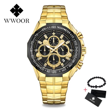 WWOOR de Moda de Lux din Oțel Curea Ceas Bărbați Cuarț ceas Casual sex Masculin de Afaceri de Sport Ceas de mână Ceas de Aur Relogio Masculino