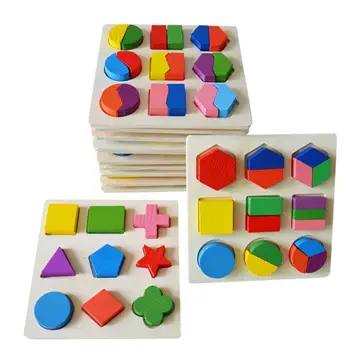 DIY Imaginația Copii din Lemn Geometrie Construirea Puzzle-ului mai Devreme de Învățare de Învățământ de Jucărie Jucării Educative Do-It-Yourself t211GJ