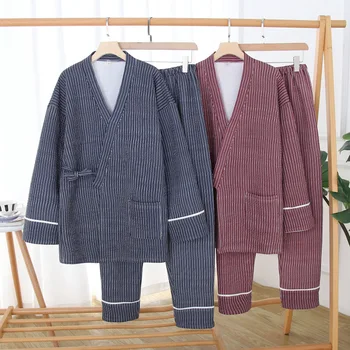 Kimono Japonez Cuplu Yukata Cardigan Pijama Set Primavara Din Bumbac Pur Simplu Femei Barbati Camasa De Noapte, Halat De Baie