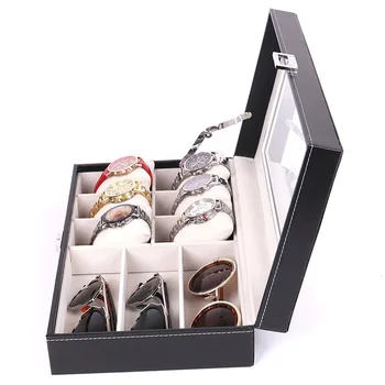 6 sloturi de lux moda barbati acasă de culoare neagra din piele pu cutie de ceas, de calitate superioară ceas cutie de depozitare pentru bărbați Ceasuri 0904-01