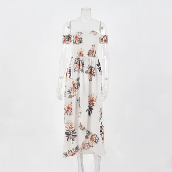Rochie de vara 2020 stil Boho șifon rochie lunga pentru femei de Pe umăr print Floral Vintage alb halat sexy split plajă maxi rochie