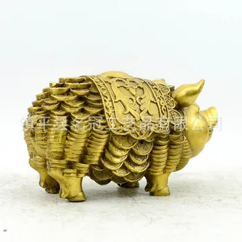 Populară chineză alamă sculptura colecție de douăsprezece animale, porc bronz sculptură bani și de porc 16 cm transport gratuit