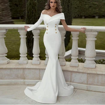 Noi Arival Nunta Eleganta Rochie Albă În 2020 Femei De pe Umăr Sirena Celebrity party Vestidos Pistă de Moda en-Gros