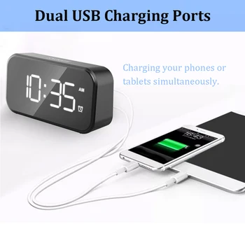 Ceas cu Alarmă Digital cu Port USB pentru Încărcare Reglabil Luminozitatea LED Dimmer Cifre Ecran 12/24Hr Amânare Alarmă Reglabile