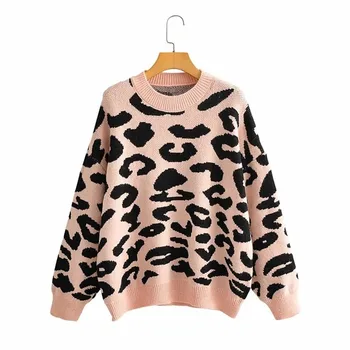2020 toamna și iarna noi femeile de moda casual, simplu gât rotund pulover de leopard jacquard slăbire pulover exterior purta bază