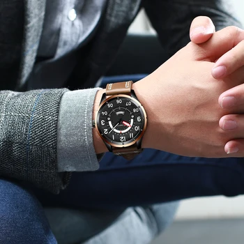 CURREN, Ceas Mens Top Brand de ceasuri de Lux Moda Barbati Casual din Piele Ceasuri cu Calendar pentru Barbati Negru Ceas