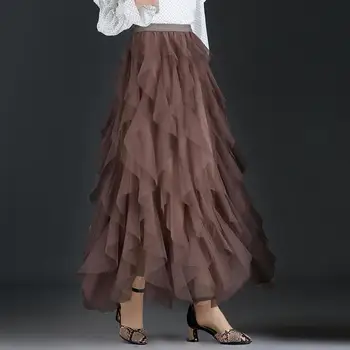 Faldas Largas Mujer Tul Fusta plisata pentru Femei Talie Mare Culoare Solidă Jumătate Lungime Elastic Fuste Promotii Doamna Negru Roz