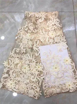 African Margele Dantelă Tesatura 2018 Înaltă Calitate Material de Dantela galben Dantelă franțuzească 3D Flori Tesatura Nigerian Tul Plasă de Țesături Dantelă