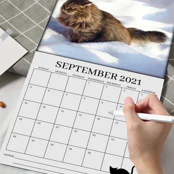 Calendar De Perete 2021 Luminoase De Culoare De Companie Desktop Calendar De Hârtie Dual De Zi Cu Zi Planificator Planificator Masă Pisica, Câinele Agățat Calendar