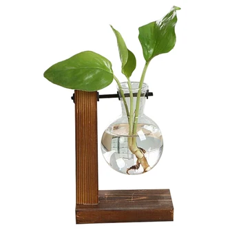 Terariu Transparent Planta Vase de Sticla cu Cadru din Lemn pentru Flori de Masă Plantele de Origine Nordică Bonsai Vaza Decor Acasă