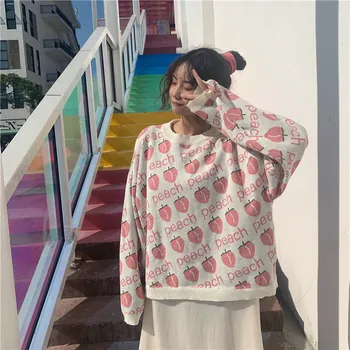 Japonez Drăguț Dulce de Piersici Model Vrac Tricotate Pulover de sex Feminin coreeană harajuku Vintage Cherry pulover Femei Toamna Iarna Topuri