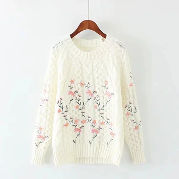 Femei toamna și iarna nou stil Japonez dulce broderie flori tricotate pulover cald tricot pulover super reducere vârsta