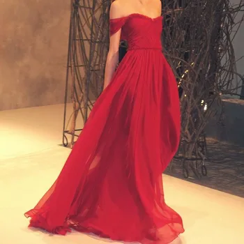 Ieftine Personalizate vestido de noiva Roșu Etaj Lungime de Partid de Pe Umăr barca gât Sifon de Bal Rochie Formale 2018 rochii domnișoare de onoare