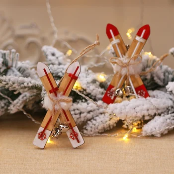 Crăciun Sfoara si Clopotul Xmas Copac Agățat Ornament din Lemn Sania Ornament #E
