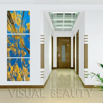 3 Buc Canvas Postere si Printuri Living Galben Copaci și Cer Albastru Print Decor Acasă Poster HD Pictura pentru Decorarea Camerei